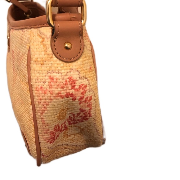 Etienne Aigner Floral Paper Straw Handbag Cream Coral 5.5” Tall 9” Wide - Picture 3 of 7